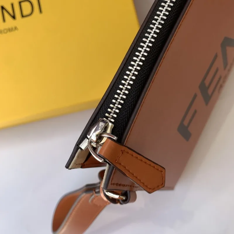 Fendi Roma Brown Leather Wristlet Clutch Bag - Image 6