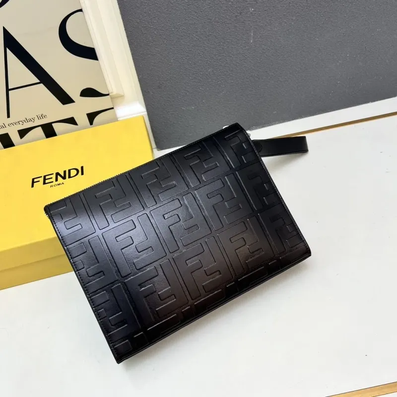 Fendi Black Embossed Clutch Bag TT491 - Image 3