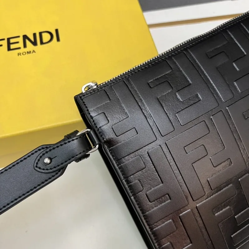 Fendi Black Embossed Clutch Bag TT491 - Image 4