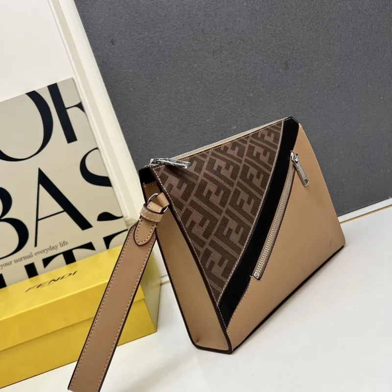 Fendi TT491 Brown Black Clutch Bag - Image 3