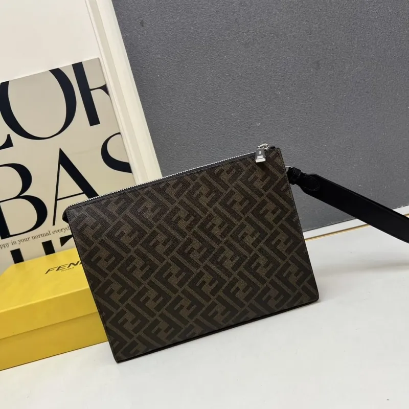 Fendi TT491 Brown Black Clutch Bag 27x20x6cm - Image 3