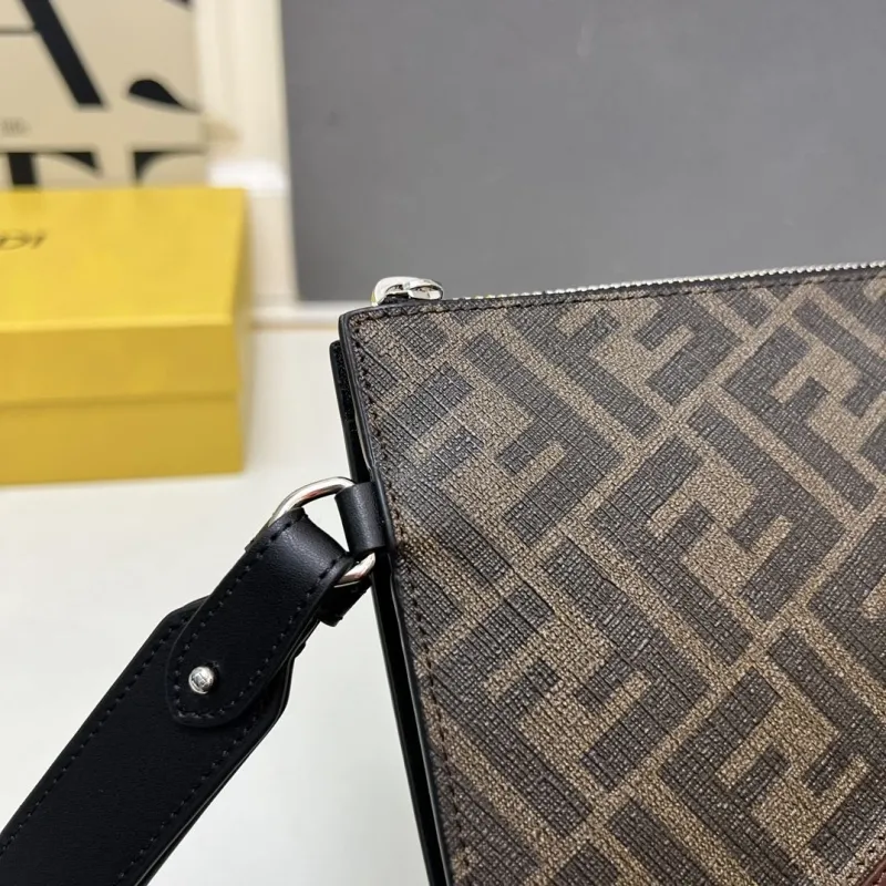 Fendi TT491 Brown Black Clutch Bag 27x20x6cm - Image 4