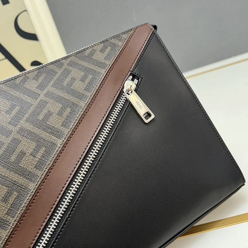 Fendi TT491 Brown Black Clutch Bag 27x20x6cm - Image 5