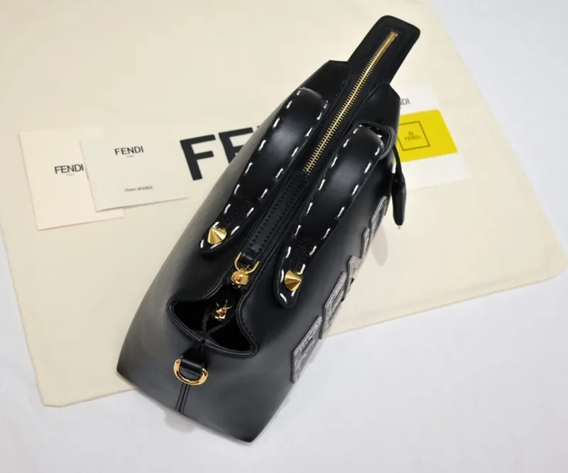 Fendi Roma Black Leather Handbag Fendi First Bags-31 - Image 5