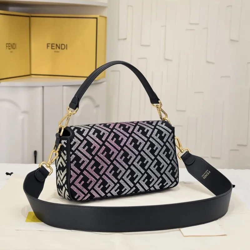 Alternative view of Fendi First Crystal Embellished Shoulder Bag Black Pink Silver