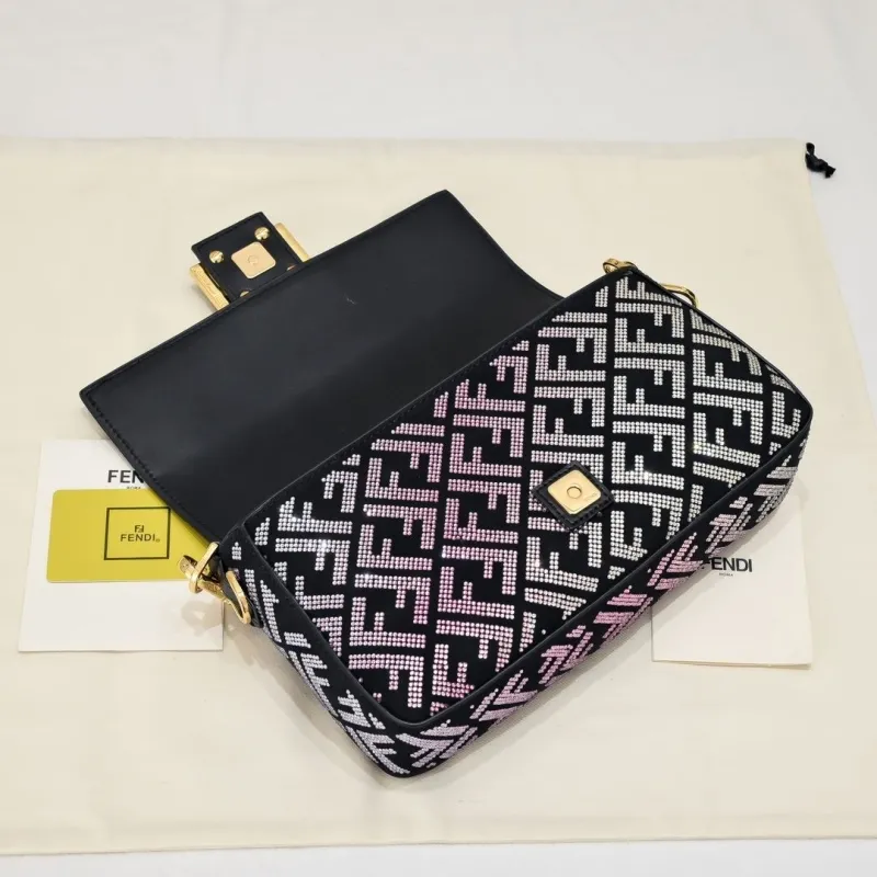 Fendi First Crystal Embellished Shoulder Bag Black Pink Silver - Image 4