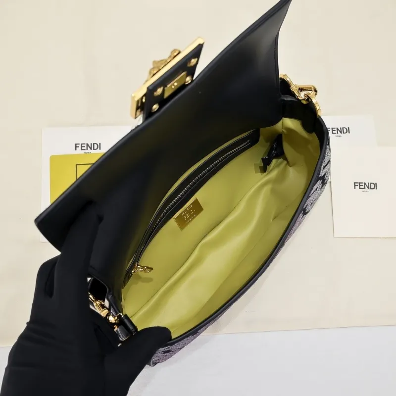Fendi First Crystal Embellished Shoulder Bag Black Pink Silver - Image 9