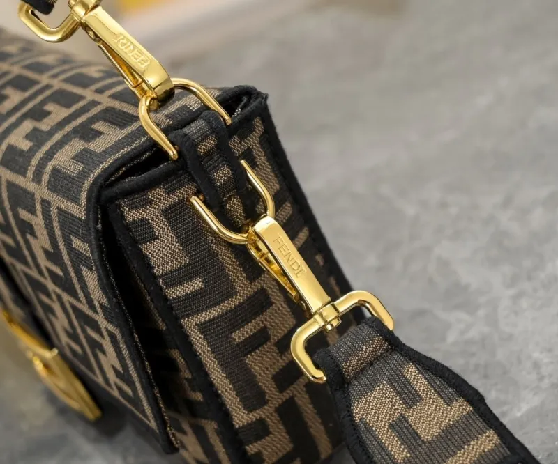 Fendi FF Monogram Brown Black Baguette Shoulder Bag - Image 4
