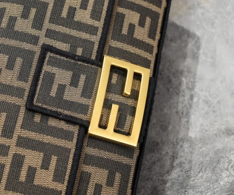 Fendi FF Monogram Brown Black Baguette Shoulder Bag - Image 5