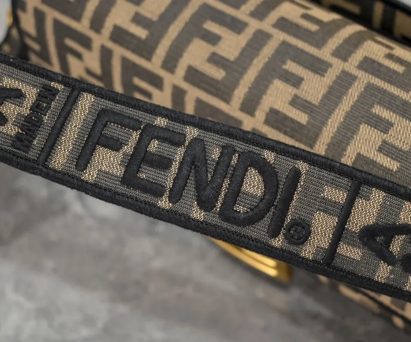 Fendi FF Monogram Brown Black Baguette Shoulder Bag - Image 6