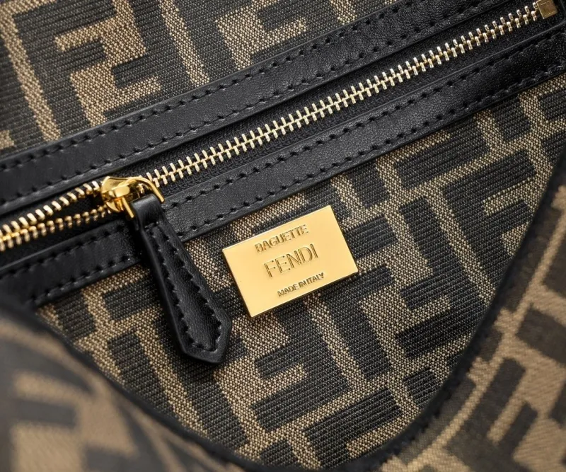 Fendi FF Monogram Brown Black Baguette Shoulder Bag - Image 7