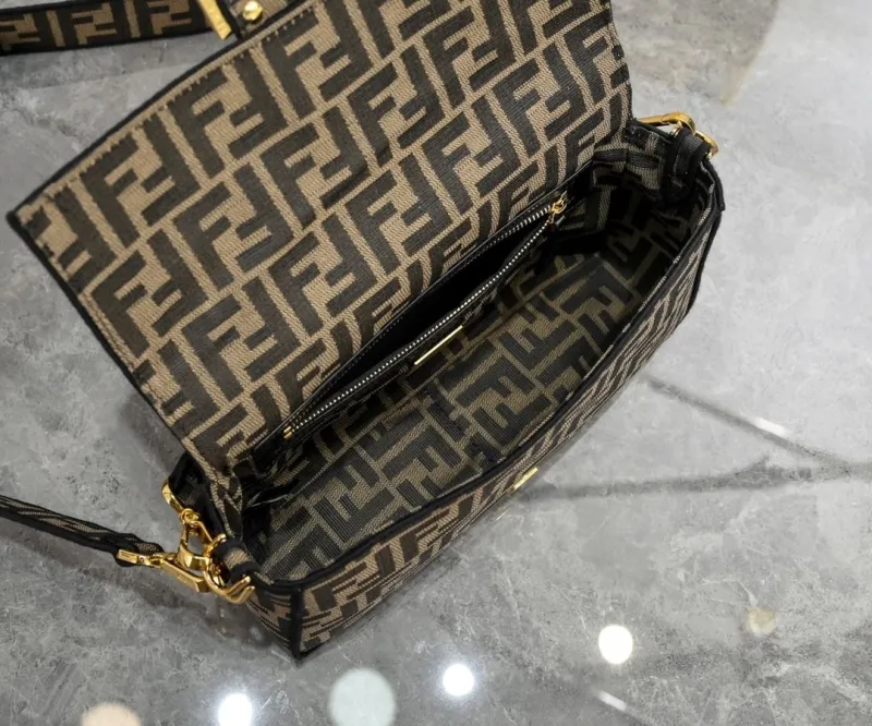 Fendi FF Monogram Brown Black Baguette Shoulder Bag - Image 9