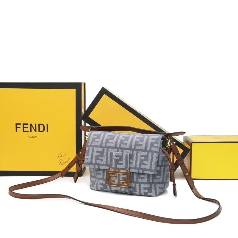 Fendi Gray FF Monogram Crossbody Bag - Image 5