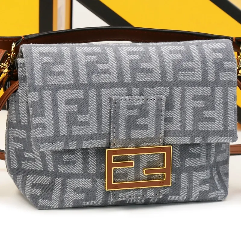 Fendi Gray FF Monogram Crossbody Bag - Image 6