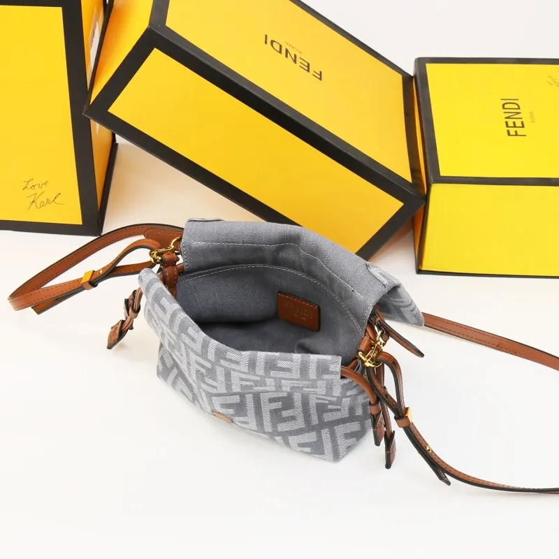Fendi Gray FF Monogram Crossbody Bag - Image 9