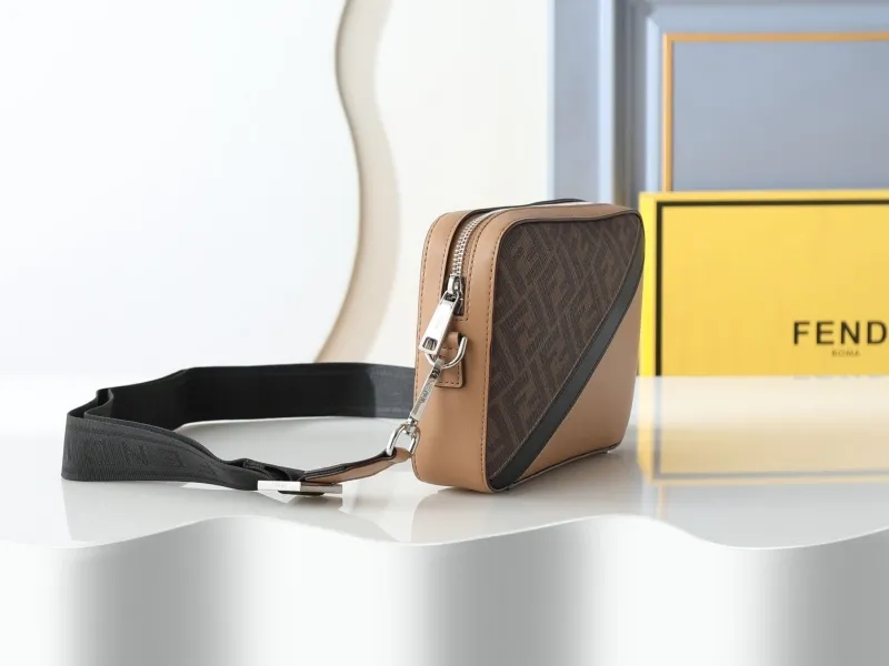 Fendi Brown FF Monogram Crossbody Satchel Bag - Image 3