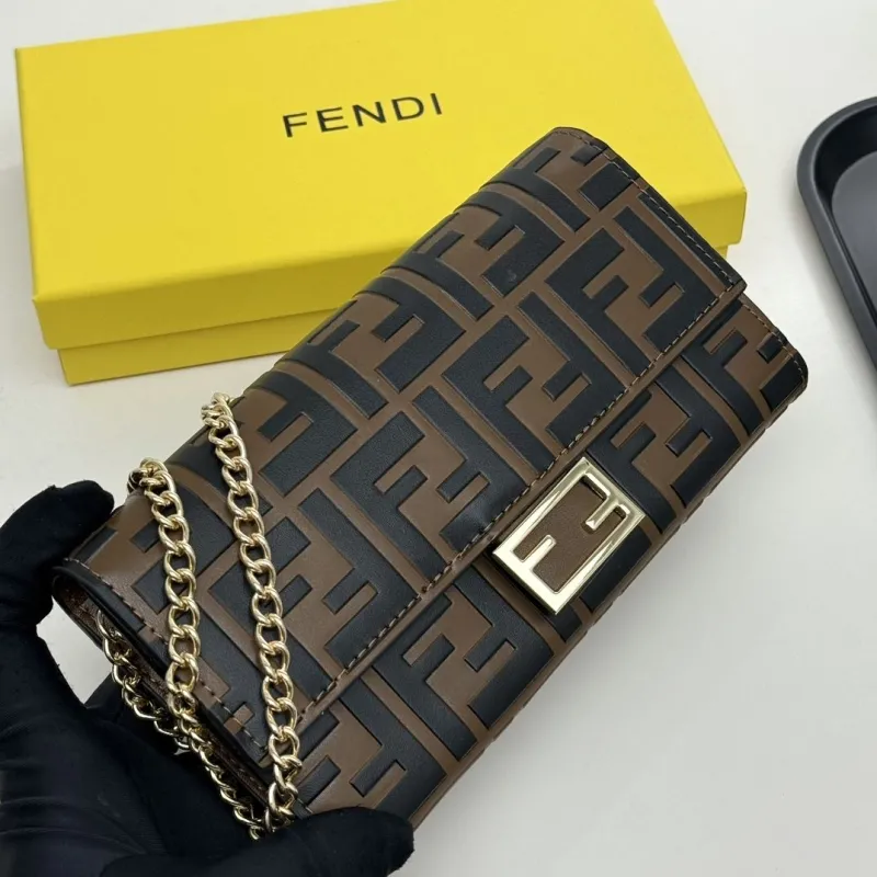 Fendi Brown FF Monogram Chain Wallet Bag - Image 3