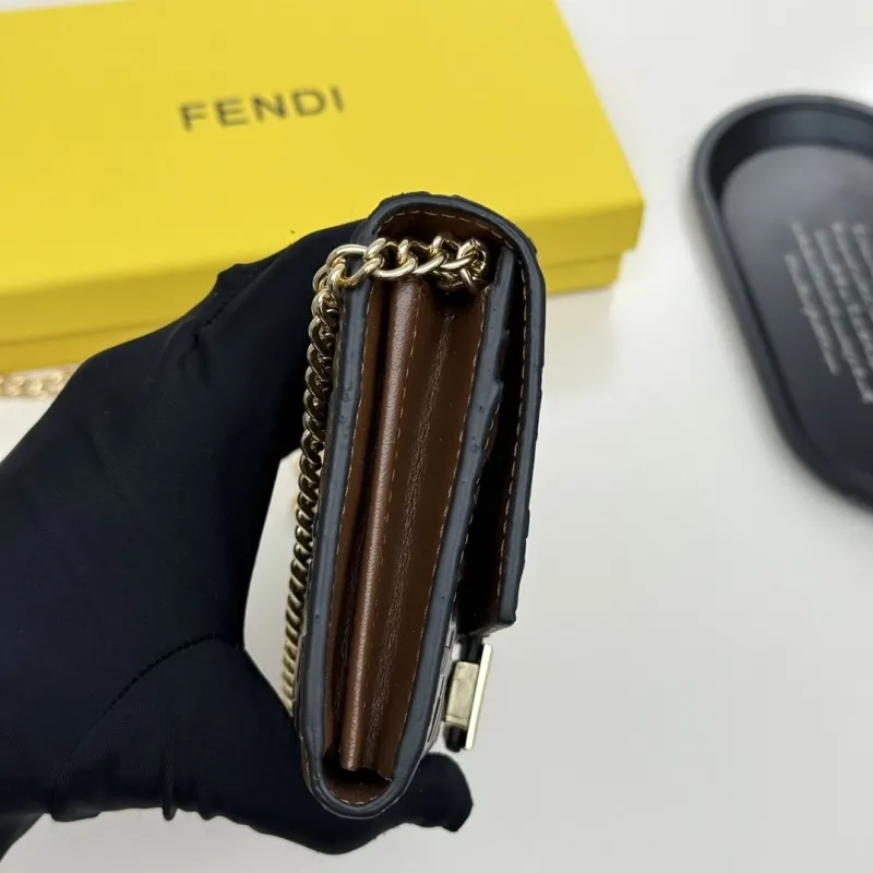 Fendi Brown FF Monogram Chain Wallet Bag - Image 9