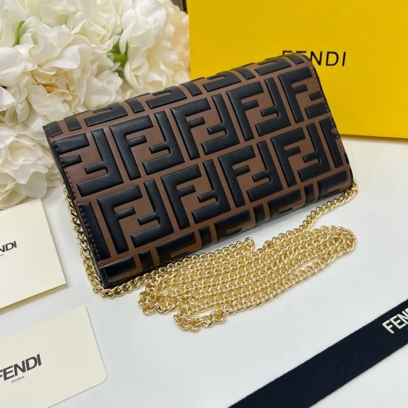 Fendi Brown Black FF Chain Wallet Bag - Image 3
