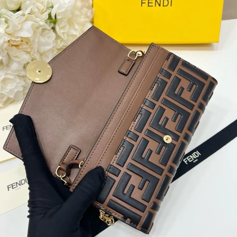 Fendi Brown Black FF Chain Wallet Bag - Image 5