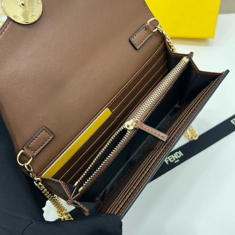 Fendi Brown Black FF Chain Wallet Bag - Image 6