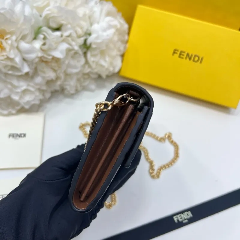 Fendi Brown Black FF Chain Wallet Bag - Image 7