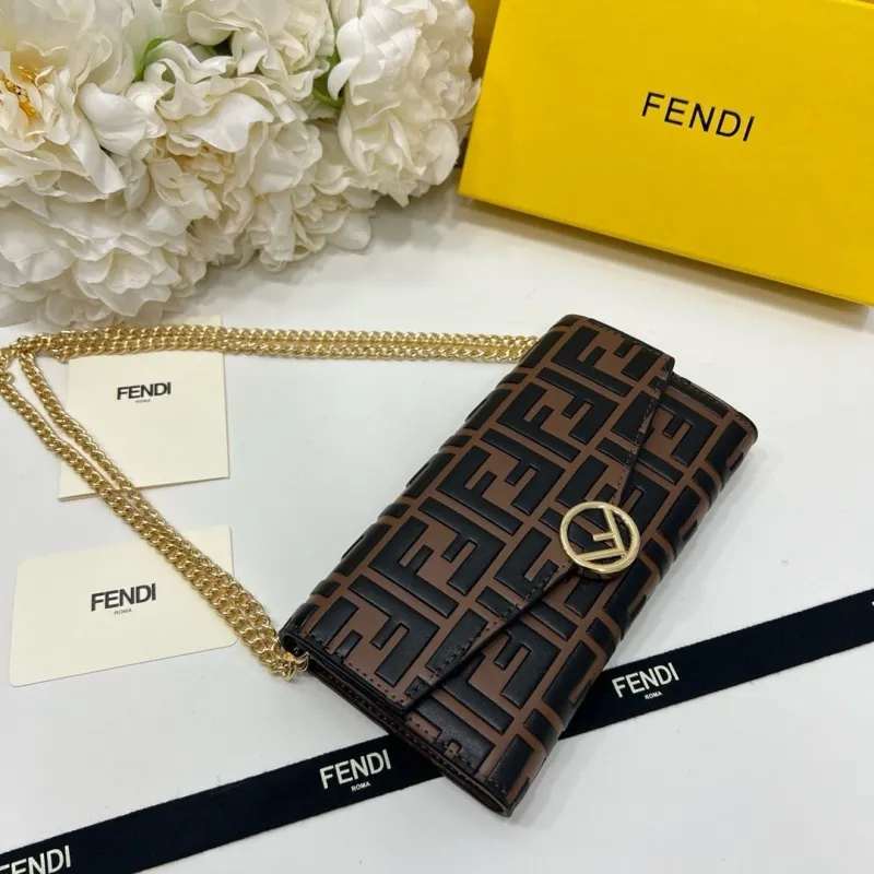 Fendi Brown Black FF Chain Wallet Bag - Image 8