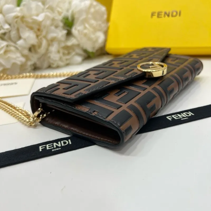 Fendi Brown Black FF Chain Wallet Bag - Image 9