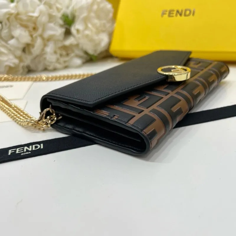 Fendi Black Brown FF Monogram Chain Wallet Bag - Image 5