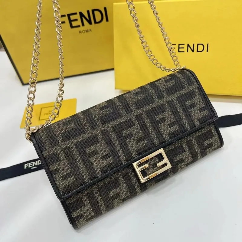 Fendi Brown Zucca Chain Wallet Bag