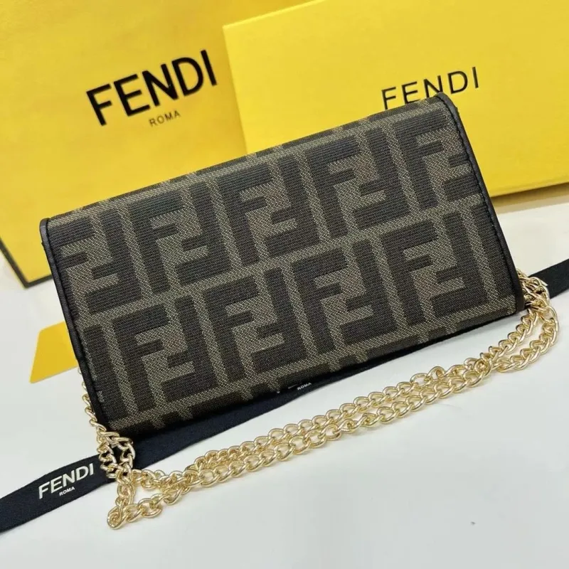 Fendi Brown Zucca Chain Wallet Bag - Image 3