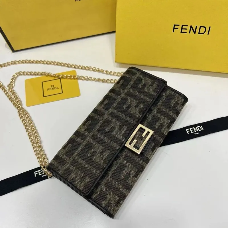 Fendi Brown Zucca Chain Wallet Bag - Image 8