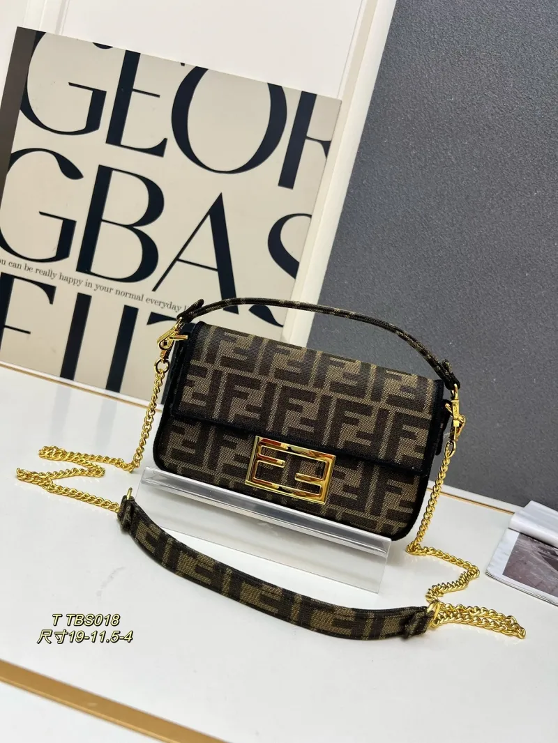 Fendi FF Monogram Brown Crossbody Satchel Bag TBS018