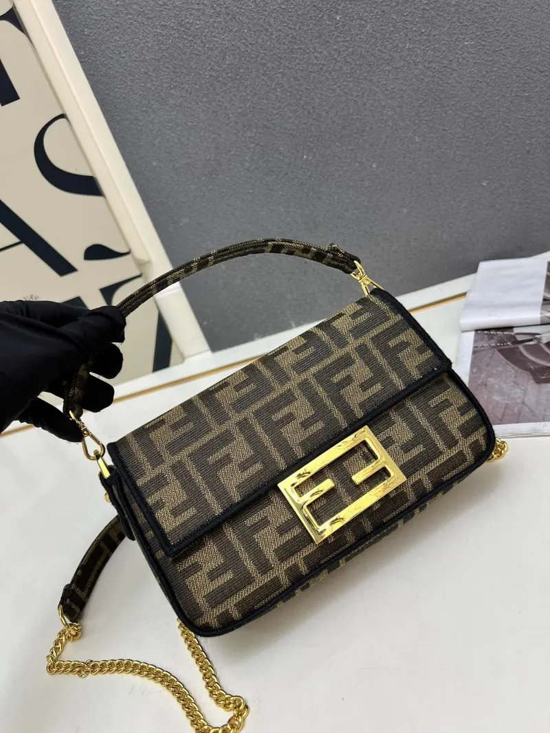 Fendi FF Monogram Brown Crossbody Satchel Bag TBS018 - Image 5