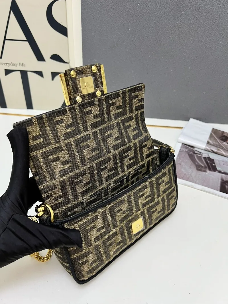 Fendi FF Monogram Brown Crossbody Satchel Bag TBS018 - Image 8
