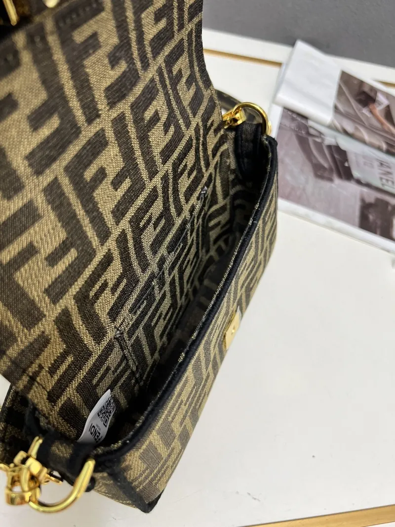 Fendi FF Monogram Brown Crossbody Satchel Bag TBS018 - Image 9