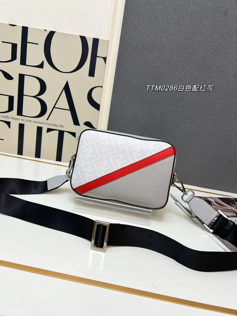 Fendi TTM0286 White Red Gray Crossbody Satchel Bag