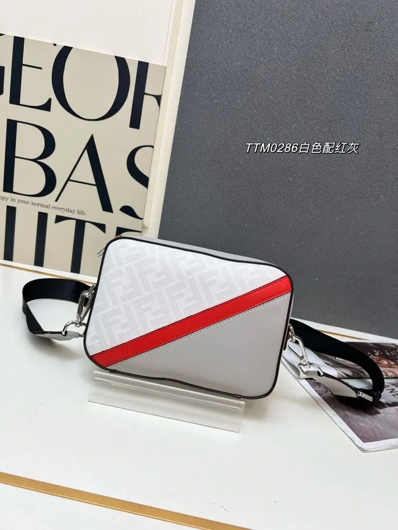 Alternative view of Fendi TTM0286 White Red Gray Crossbody Satchel Bag