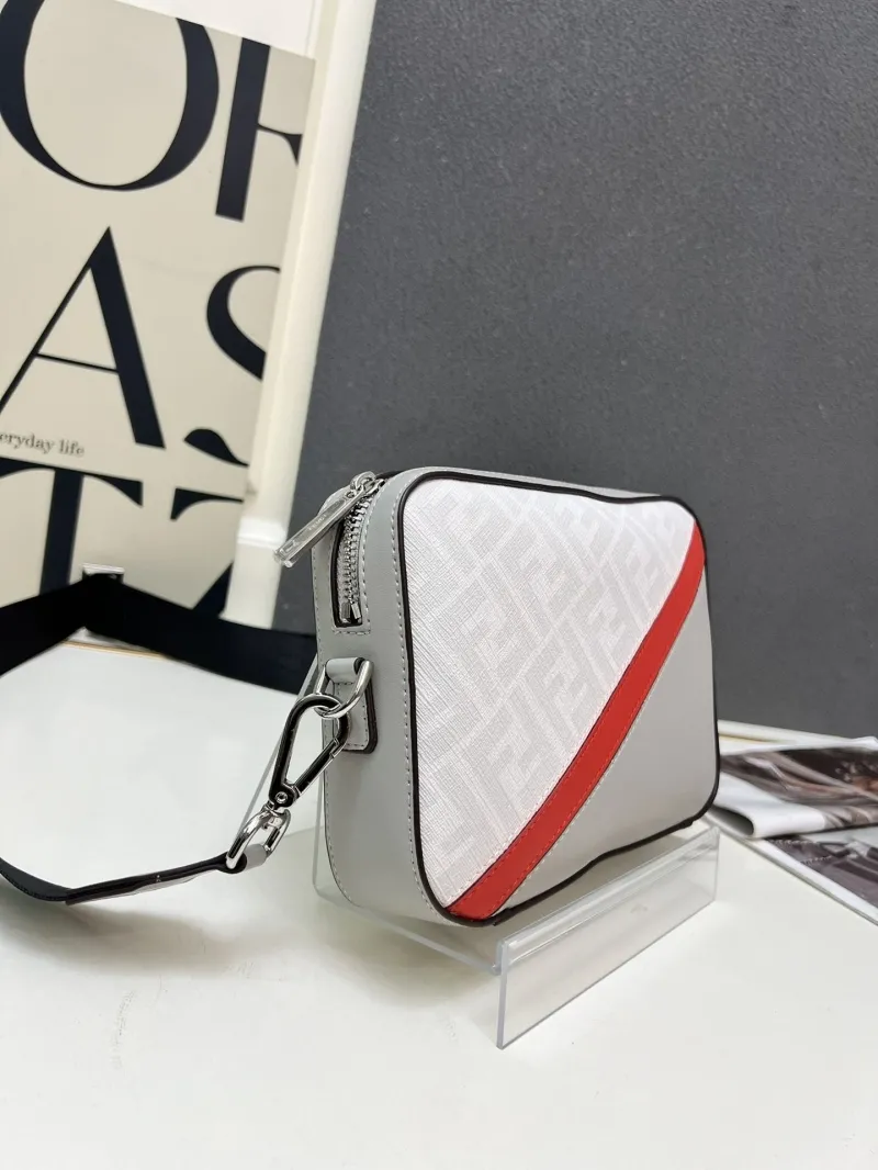 Fendi TTM0286 White Red Gray Crossbody Satchel Bag - Image 3