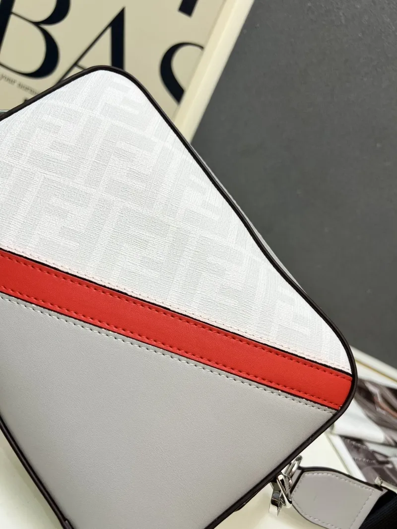 Fendi TTM0286 White Red Gray Crossbody Satchel Bag - Image 6