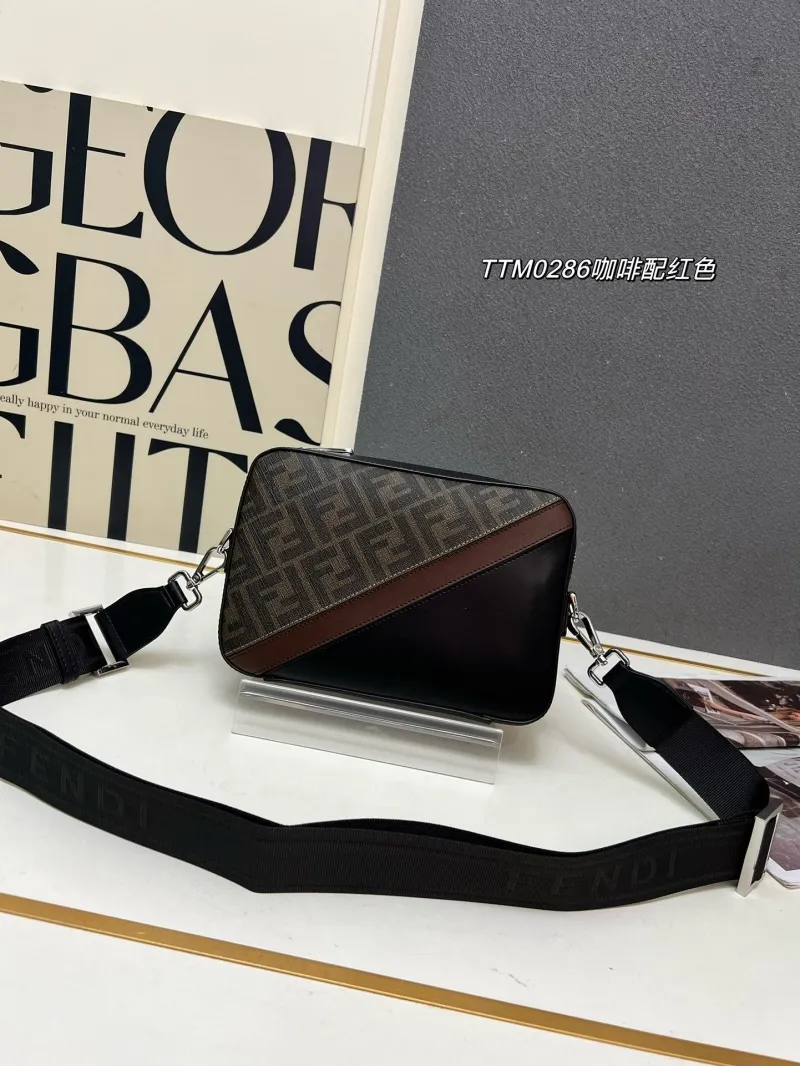 Fendi TTM0286 Brown Black Crossbody Satchel Bag