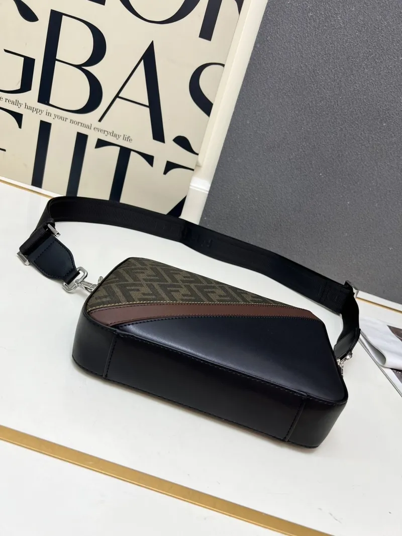 Fendi TTM0286 Brown Black Crossbody Satchel Bag - Image 6