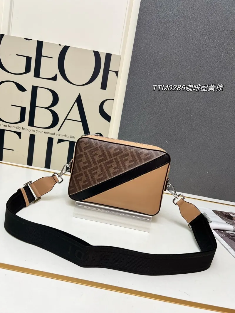 Fendi TTM0286 Brown Beige Crossbody Satchel Bag