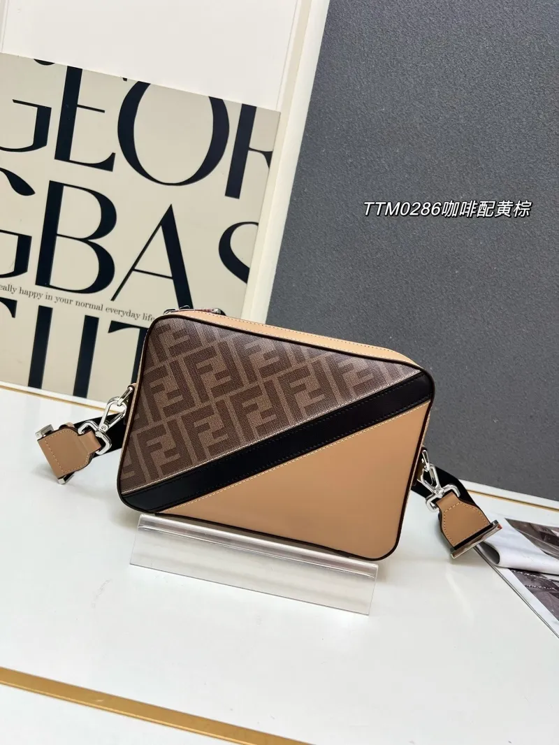 Alternative view of Fendi TTM0286 Brown Beige Crossbody Satchel Bag