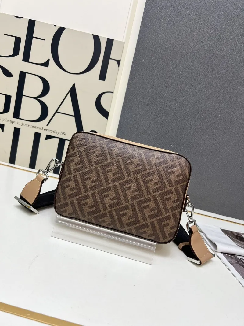 Fendi TTM0286 Brown Beige Crossbody Satchel Bag - Image 4