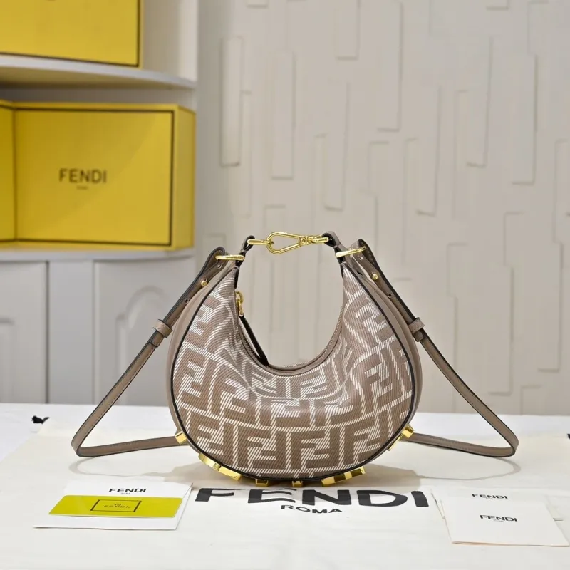 Fendi FF Monogram Taupe Hobo Shoulder Bag