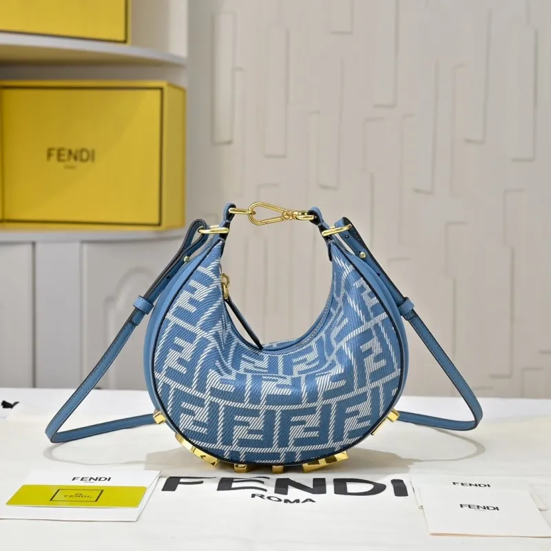 Fendi Blue FF Pattern Crescent Shoulder Bag