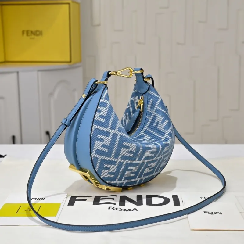 Alternative view of Fendi Blue FF Pattern Crescent Shoulder Bag