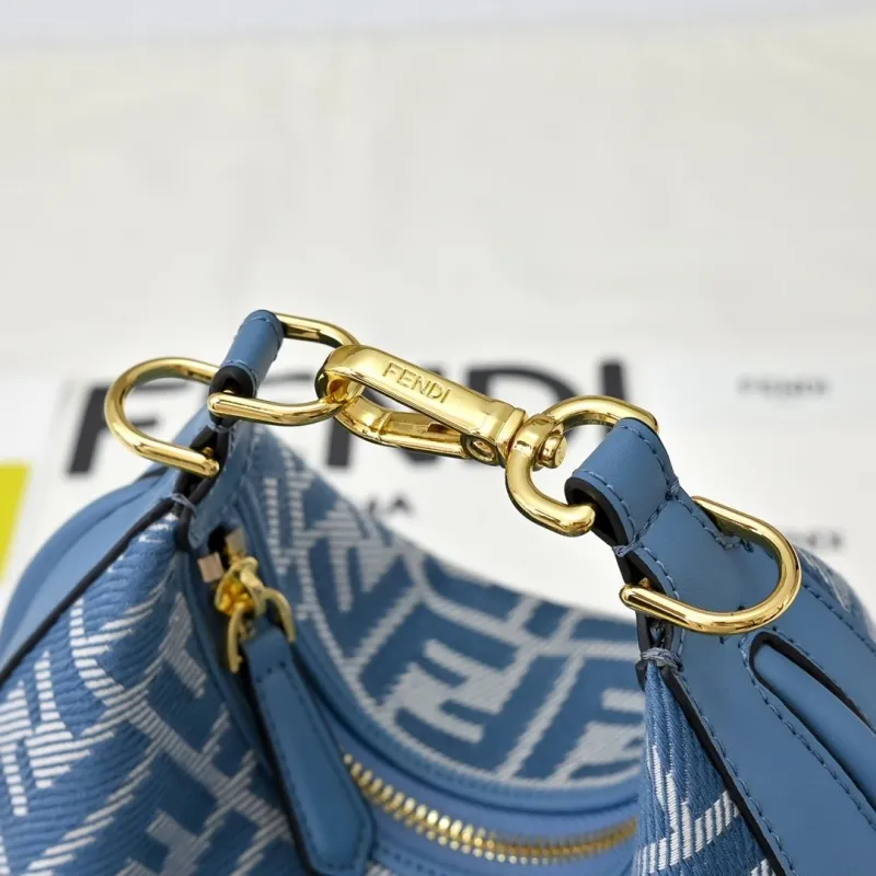 Fendi Blue FF Pattern Crescent Shoulder Bag - Image 3