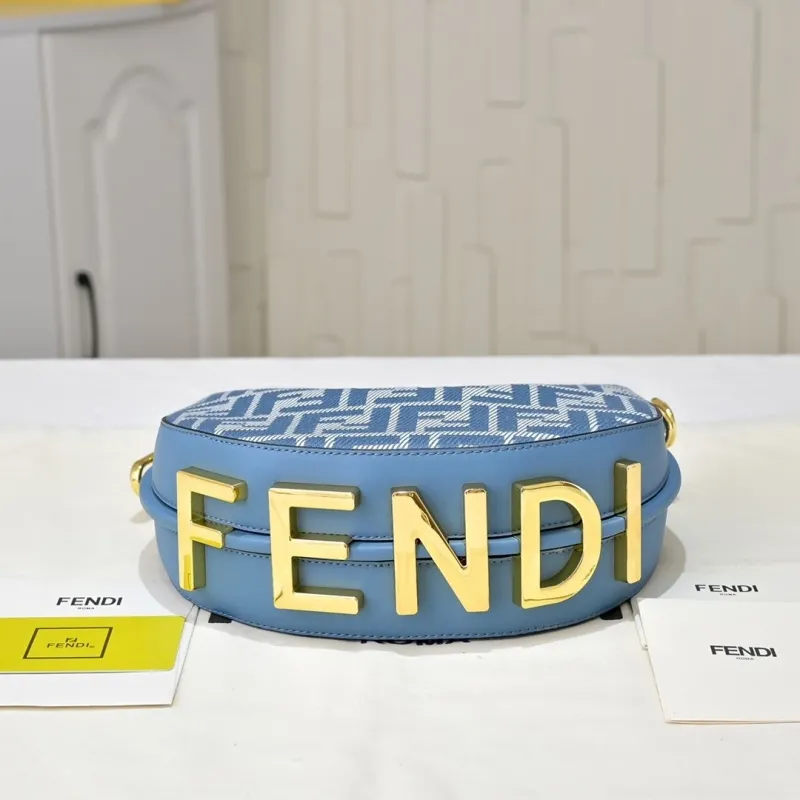 Fendi Blue FF Pattern Crescent Shoulder Bag - Image 5
